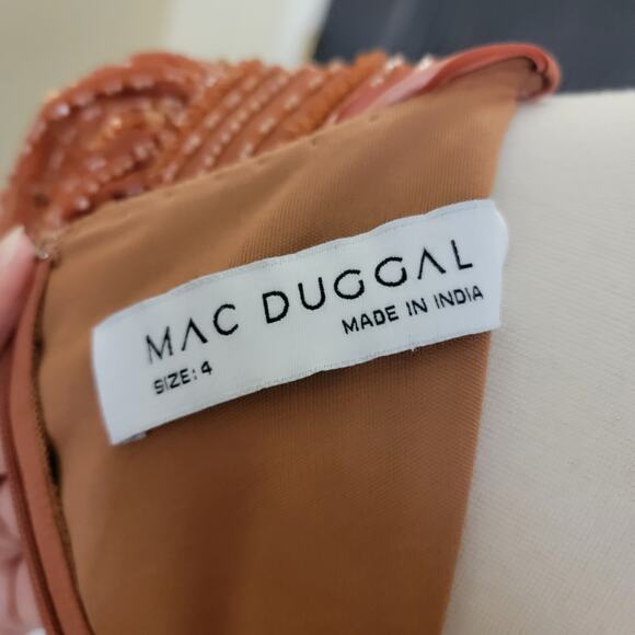 Mac Duggal 5593 Cognac Orange 4 Embellished V Neck Long Sleeve Evening Dress - Picture 7 of 15